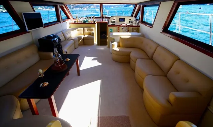 Seating and dining area inside a yacht